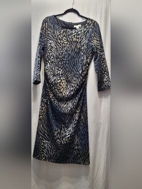 Coldwater Creek Navy and Cream Animal-Print Midi Sheath Dress